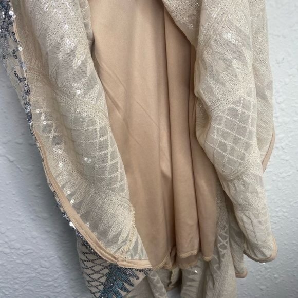 Windsor silver and tan sequins cocktail party open back straps dress size L  NWT - Picture 12 of 15